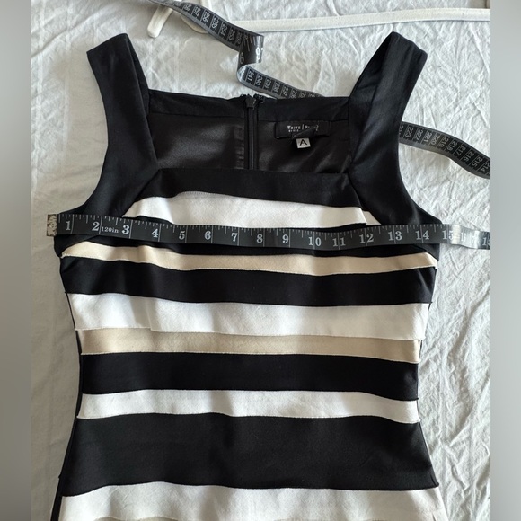 White House Black Market Striped Color Block  Sheath Dress Black & Tan Size 00 - Picture 8 of 10